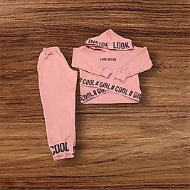 çocuk yazılı crop tarzı eşofman takımı