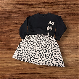 çocuk leopar, kurdele desenli elbise
